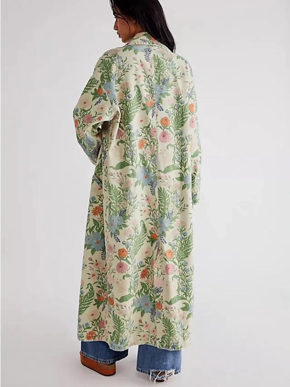 Wrangler X Free People Cream Floral Button-Up Jacket with Pink and Green Print - Picture 3 of 14